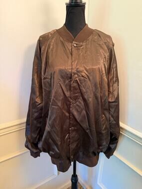 Vintage West Ark USA Brown Satin Bomber Jacket Corgi Dog Show Embroidered